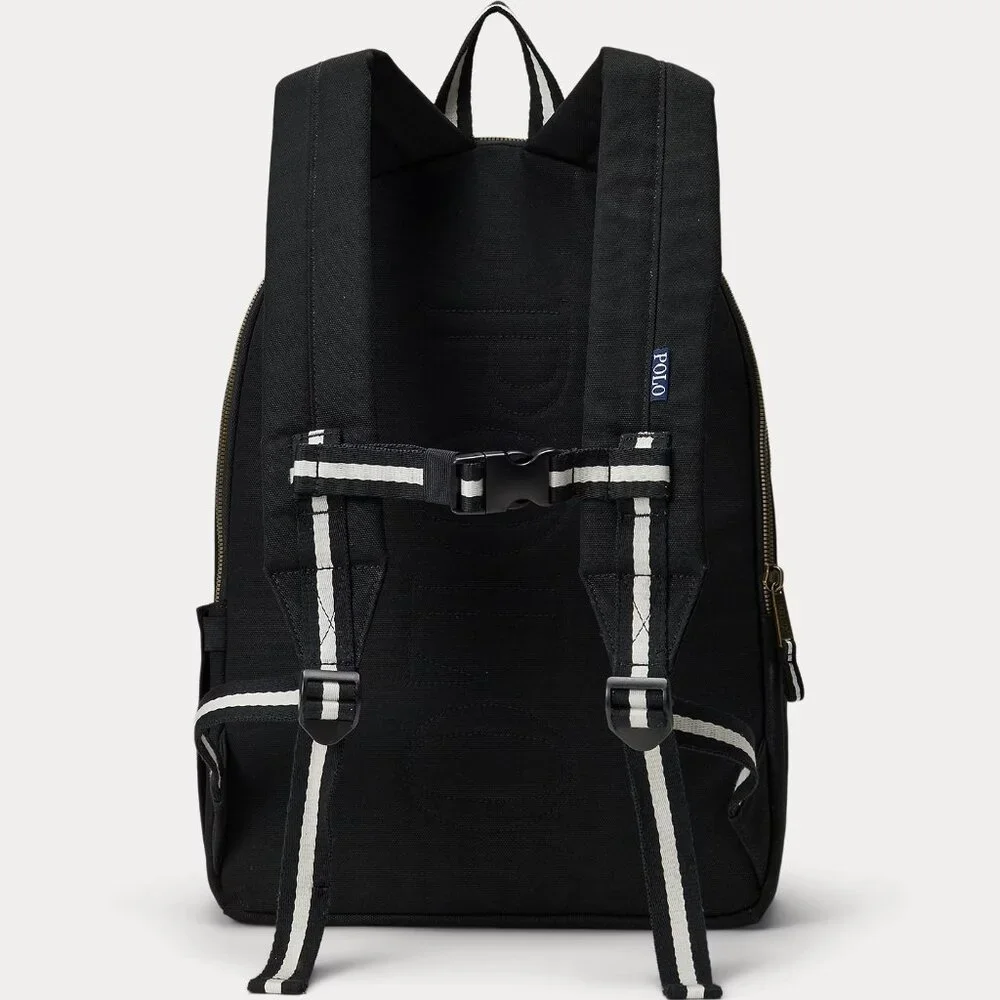 Ralph Lauren Letter Patch Cotton Canvas Backpack with sporty signature patches.